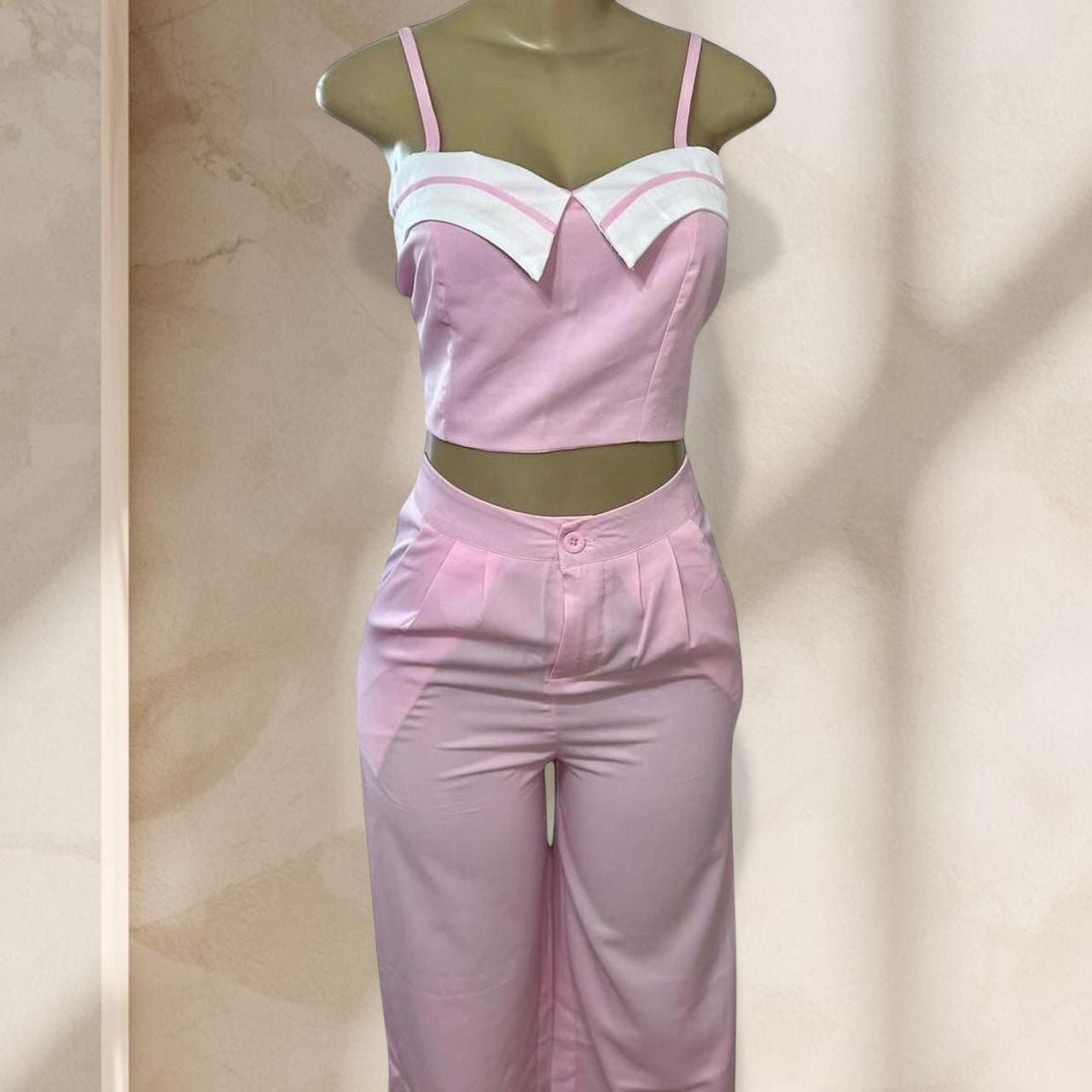 Pink Two Piece Set – Crop Top & High Waisted Pants Soft Girl Chic Outfit ✧ L 1