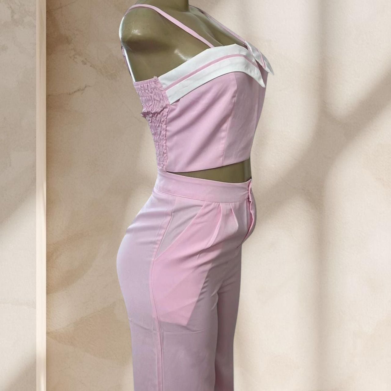 Pink Two Piece Set – Crop Top & High Waisted Pants Soft Girl Chic Outfit ✧ L 2