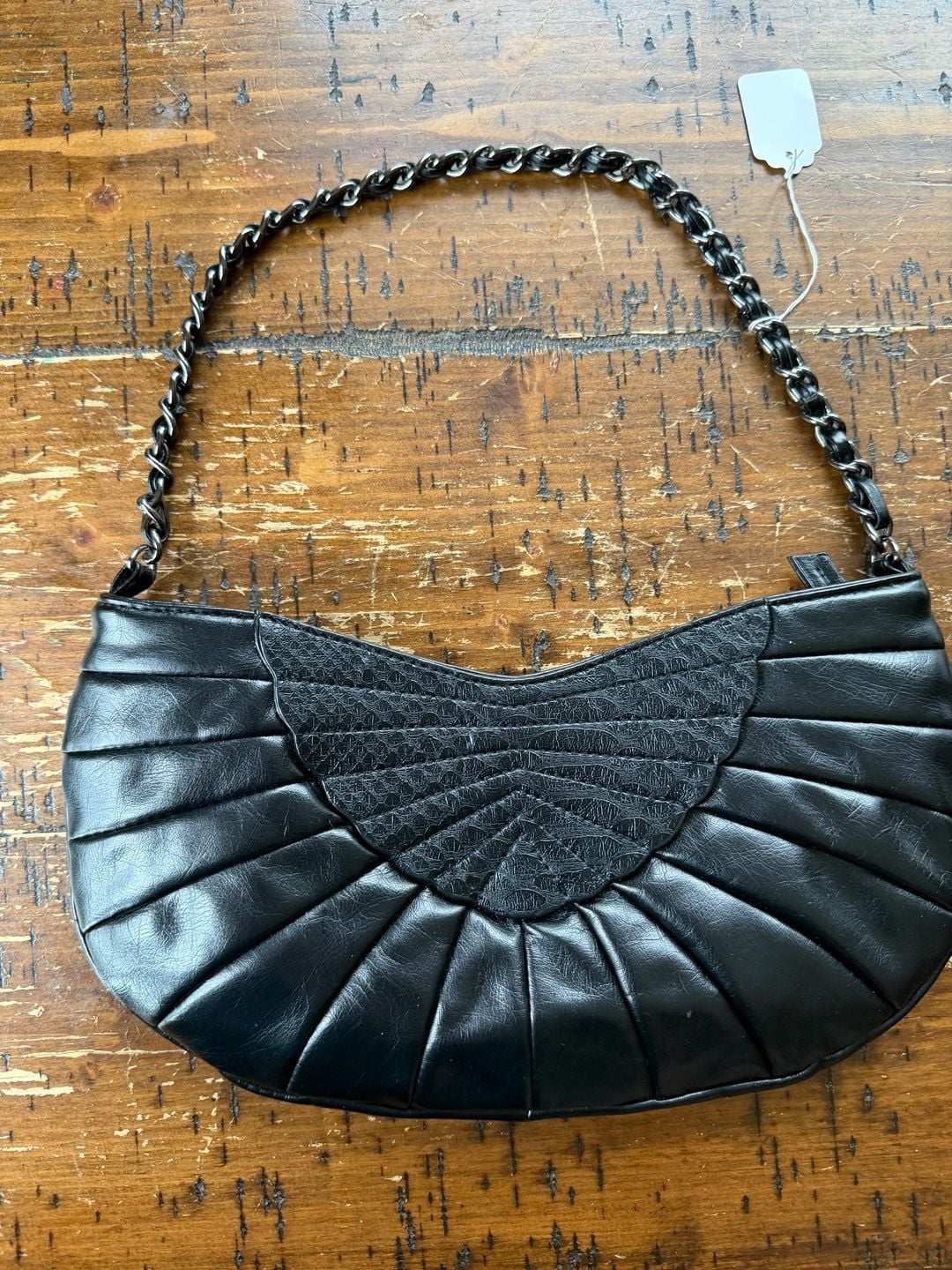 Y2K Old Navy Vintage 2007 Black Pleated Baguette Shoulder Bag with Chain Strap 3