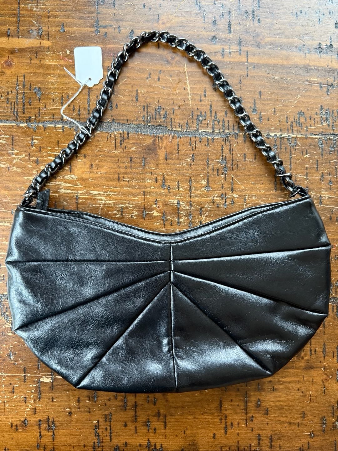 Y2K Old Navy Vintage 2007 Black Pleated Baguette Shoulder Bag with Chain Strap 4