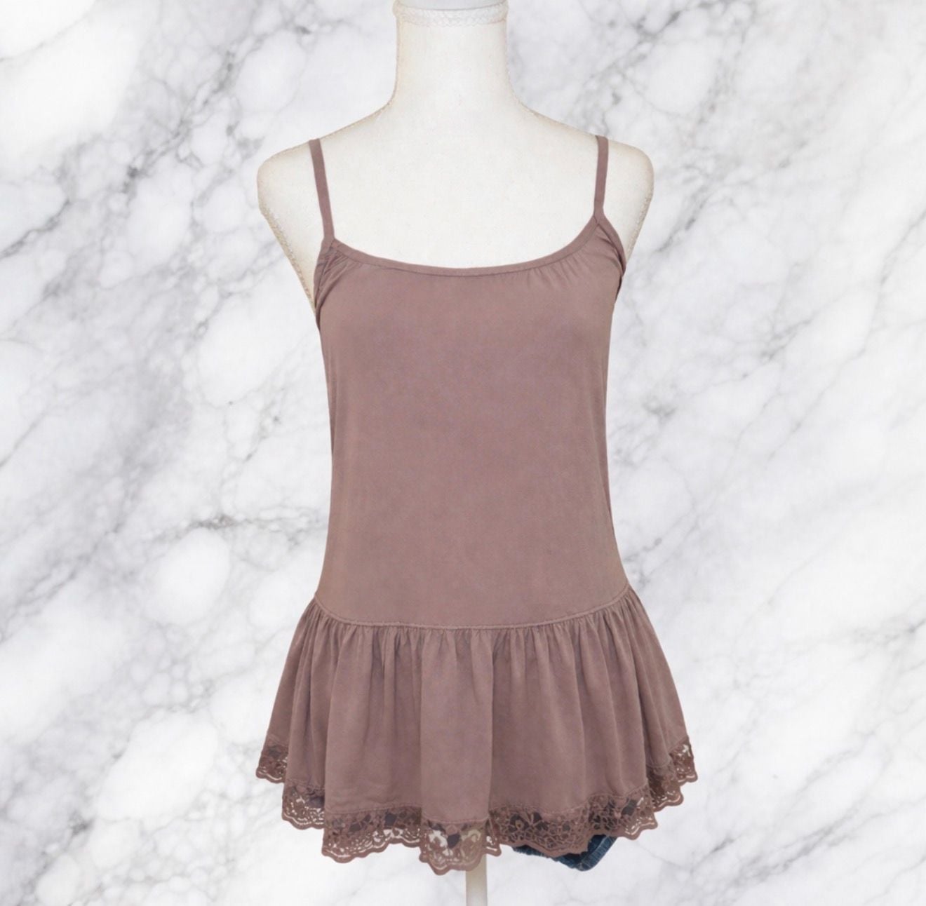 BP. Nordstrom Mauve Lace Trim Peplum Camisole Tank Top Size S 6