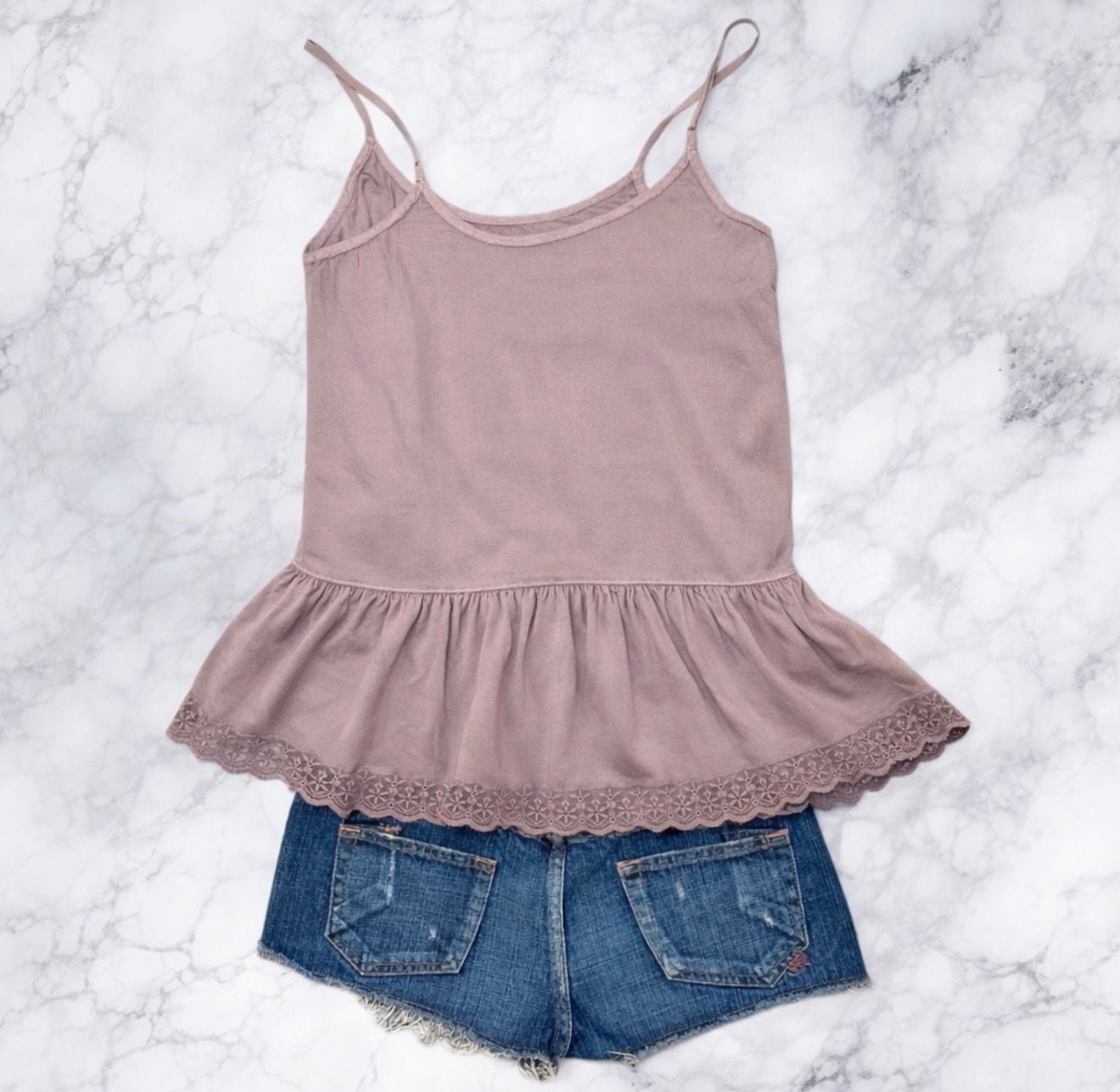 BP. Nordstrom Mauve Lace Trim Peplum Camisole Tank Top Size S 8