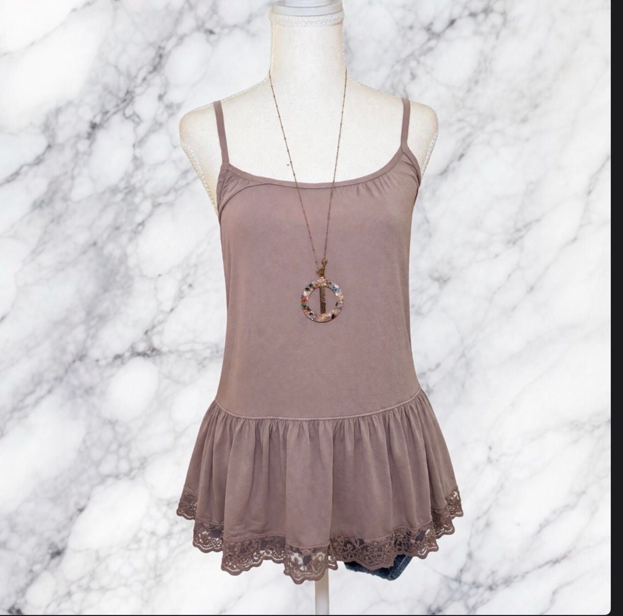BP. Nordstrom Mauve Lace Trim Peplum Camisole Tank Top Size S 10