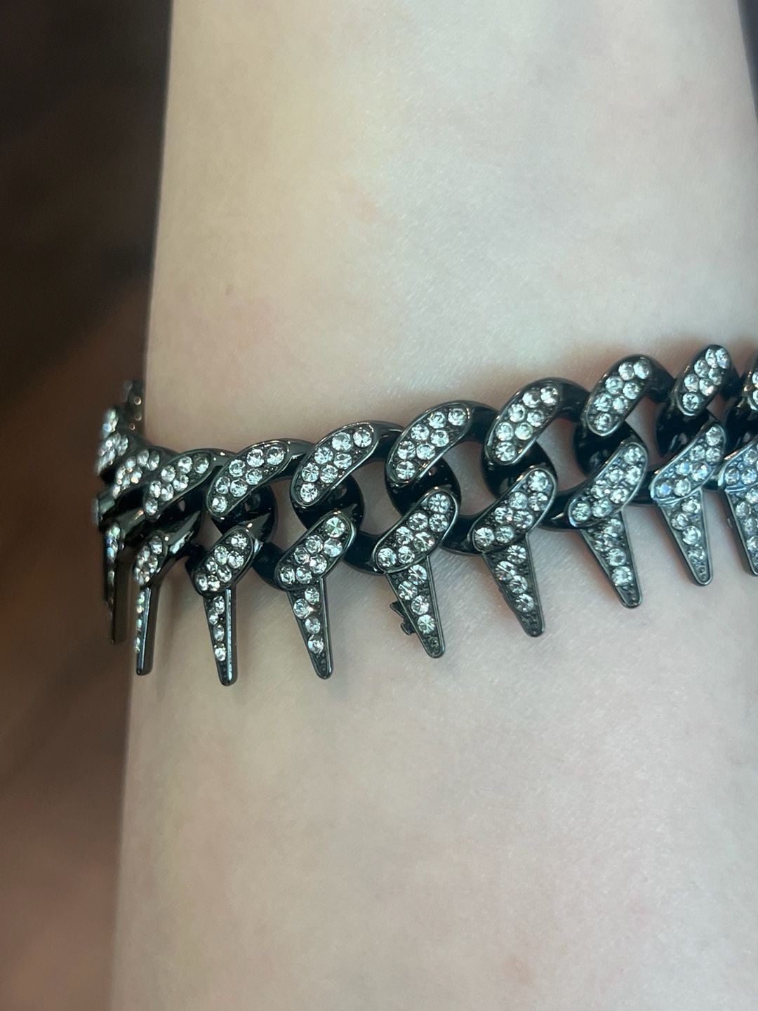 Black rhinestones Iced Out Spiked Thorn Cuban Link Bracelet 8" vintage style men women 4