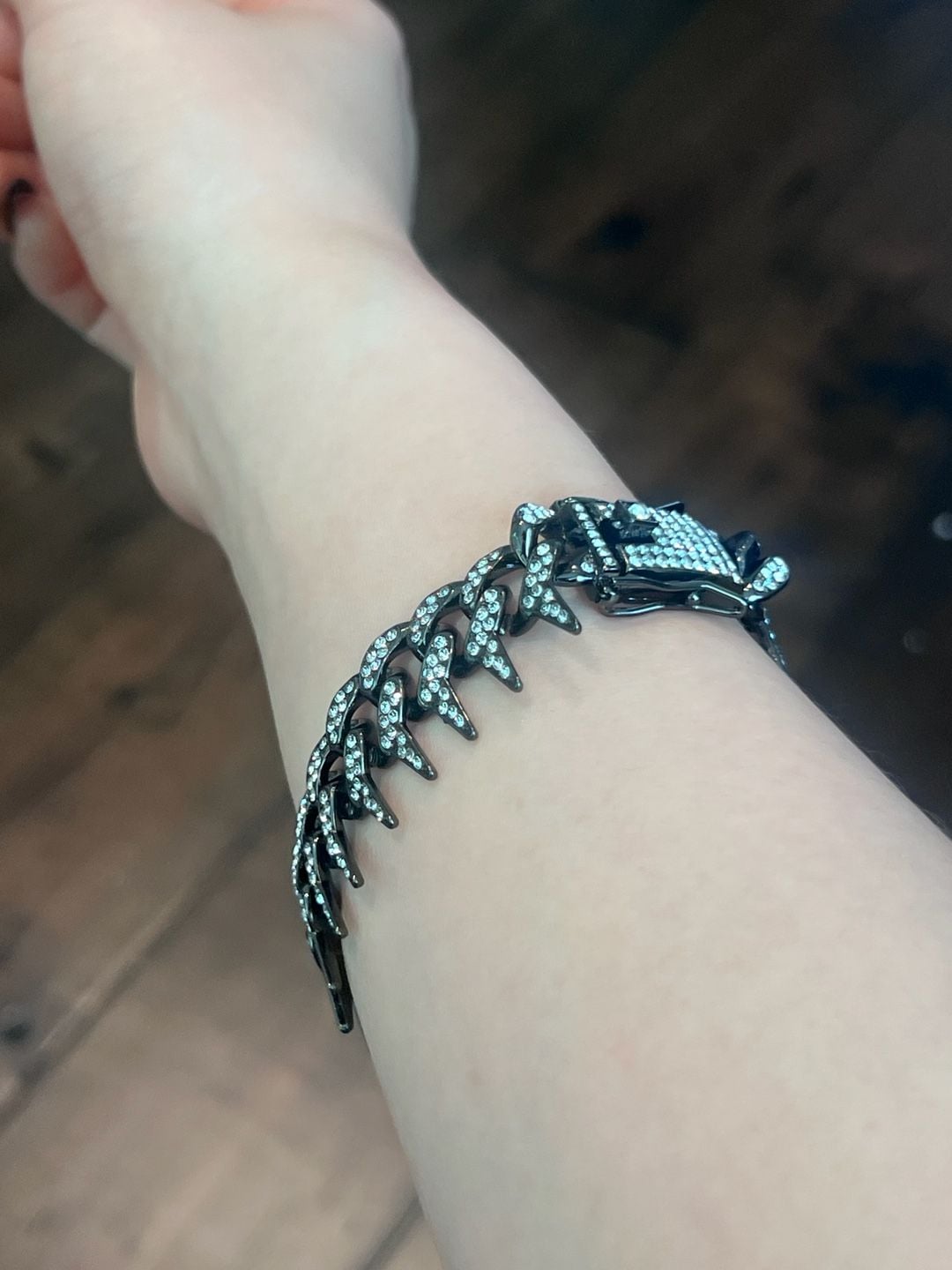 Black rhinestones Iced Out Spiked Thorn Cuban Link Bracelet 8" vintage style men women 6