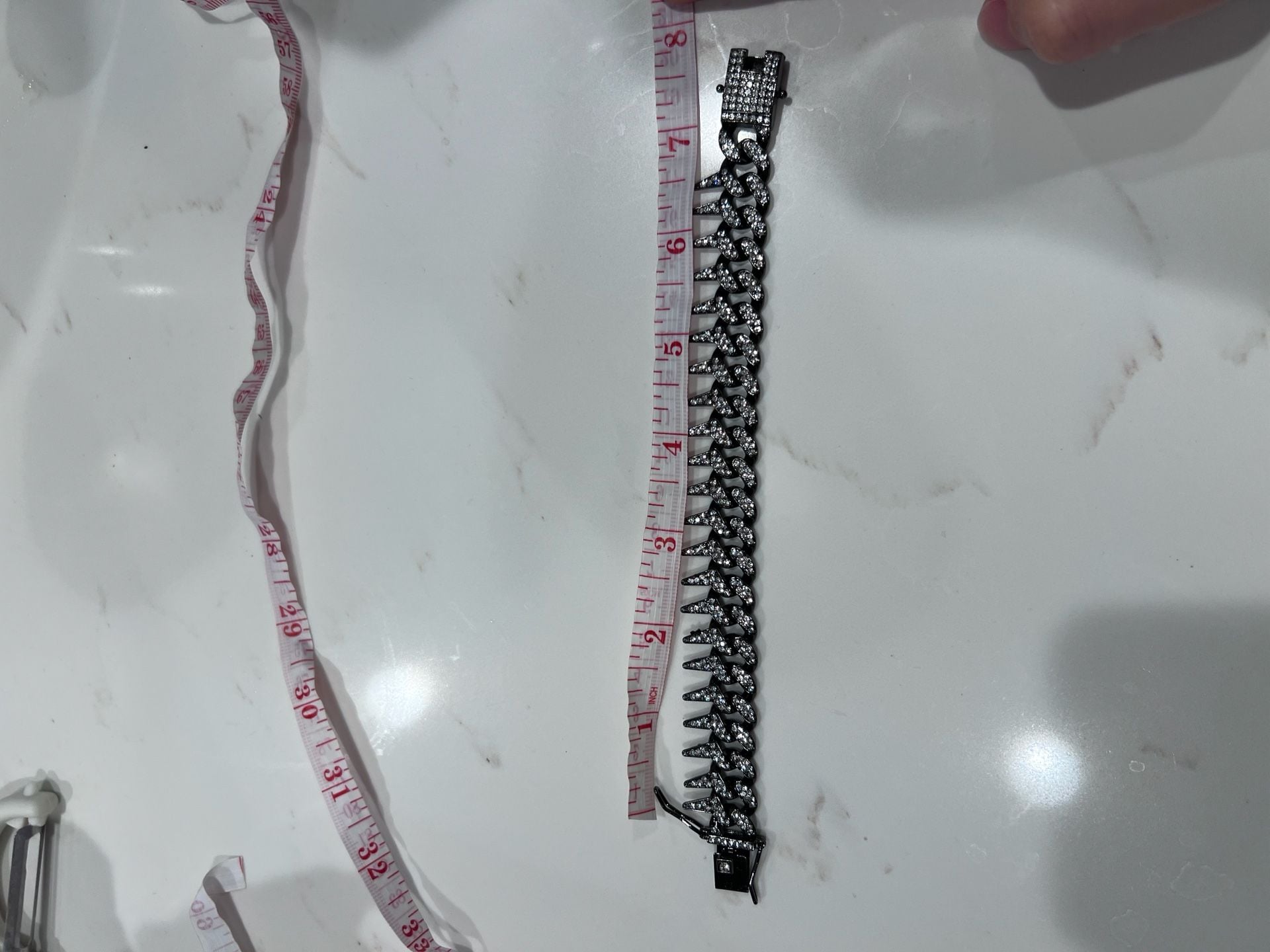 Black rhinestones Iced Out Spiked Thorn Cuban Link Bracelet 8" vintage style men women 7