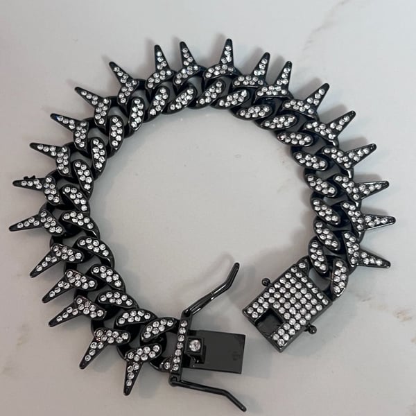 Black rhinestones Iced Out Spiked Thorn Cuban Link Bracelet 8" vintage style men women