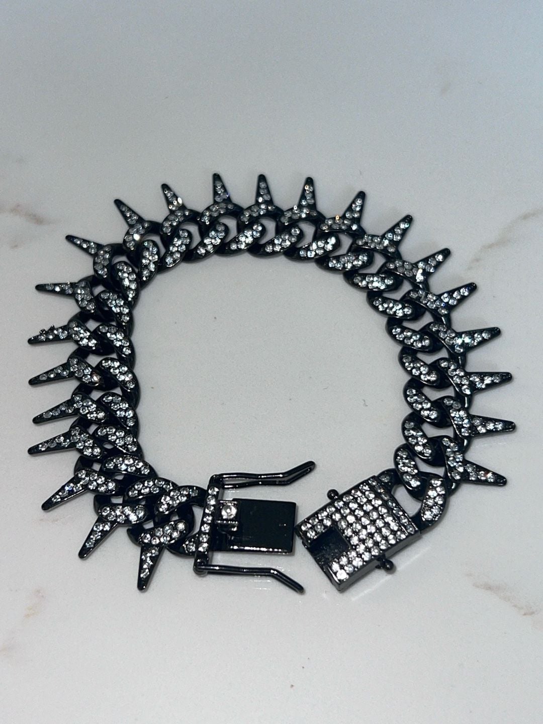 Black rhinestones Iced Out Spiked Thorn Cuban Link Bracelet 8" vintage style men women 3