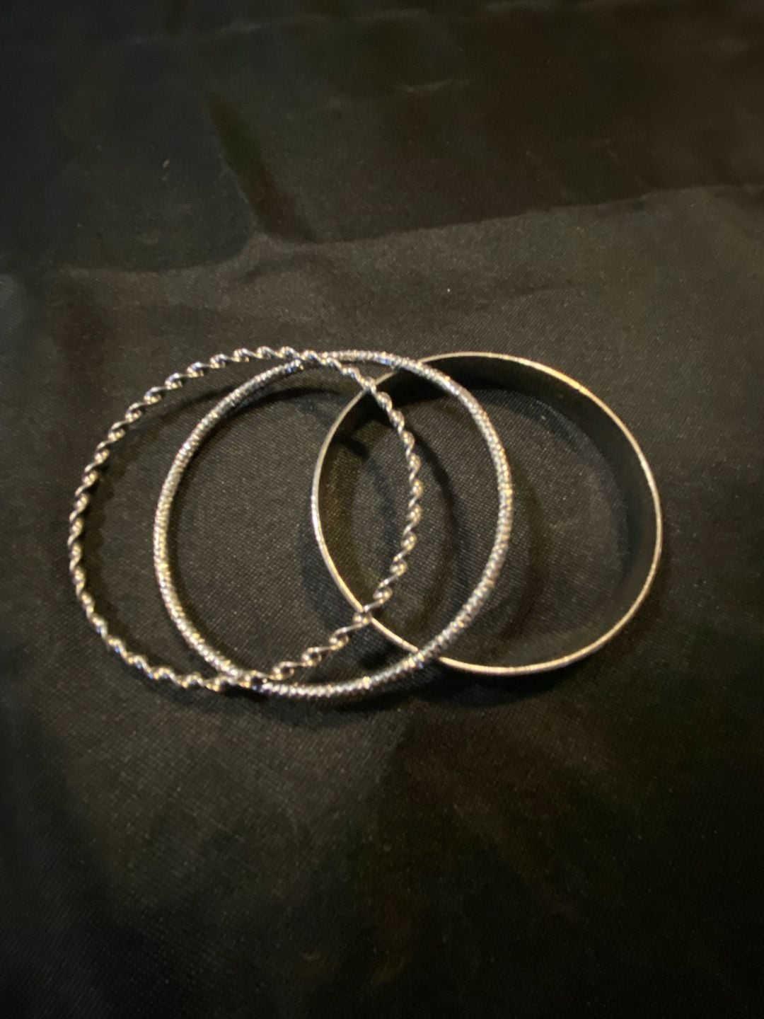 Set of 3 Silver Tone Bangle Bracelets Plain Twisted and Textured Styles 1