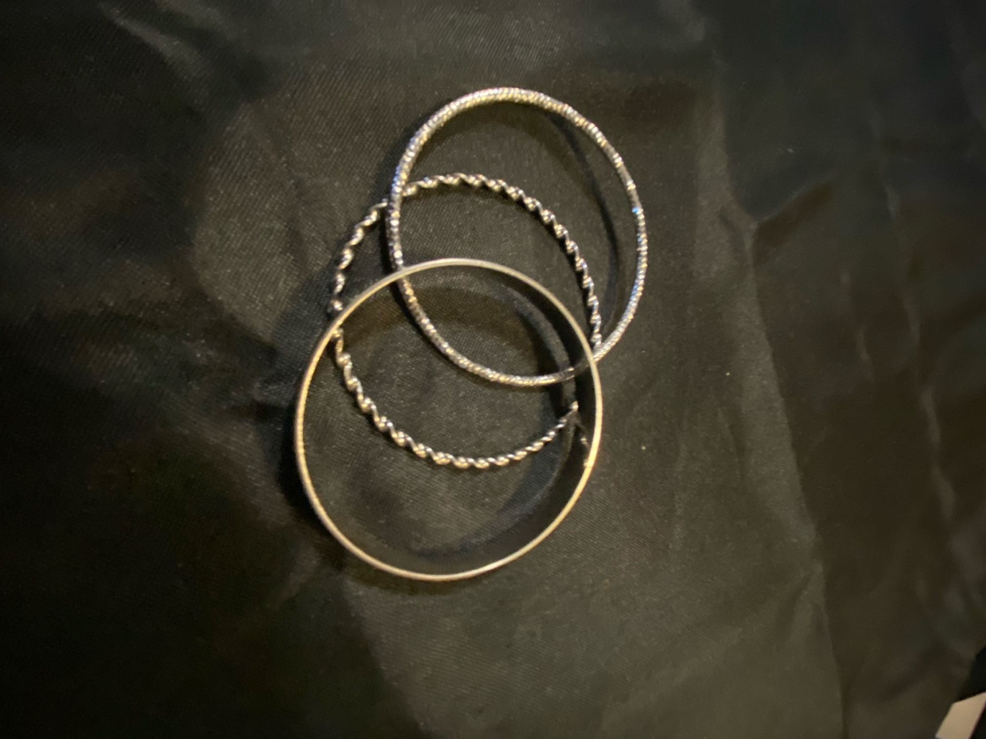Set of 3 Silver Tone Bangle Bracelets Plain Twisted and Textured Styles 2