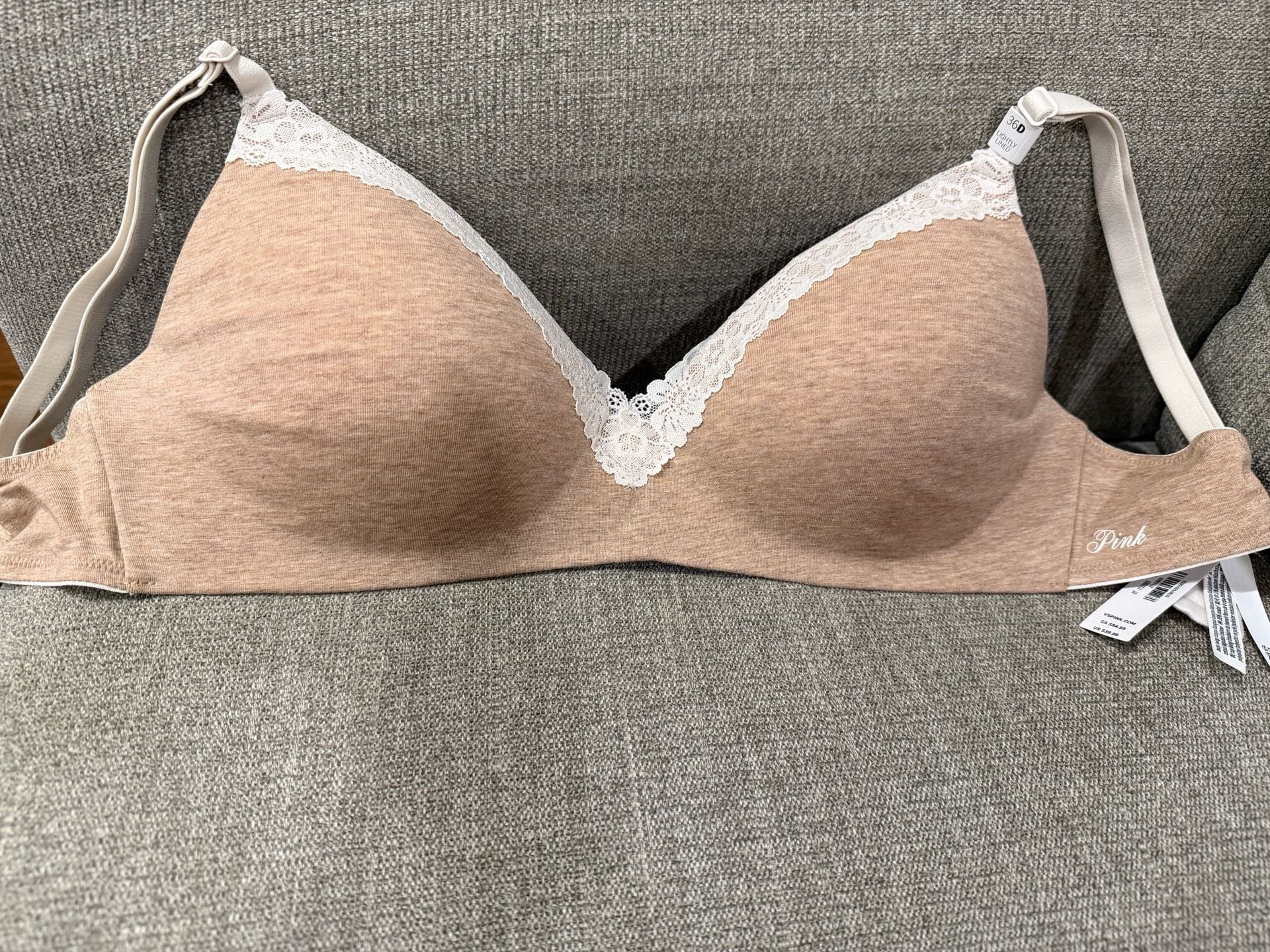 PINK Victoria's Secret’s Lightly Lined Wireless Bra with Lace Trim, 36D 1