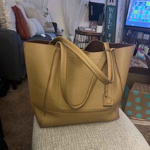 Botkier Soho Tan Pebbled Leather Tote Bag with Zipper Detail