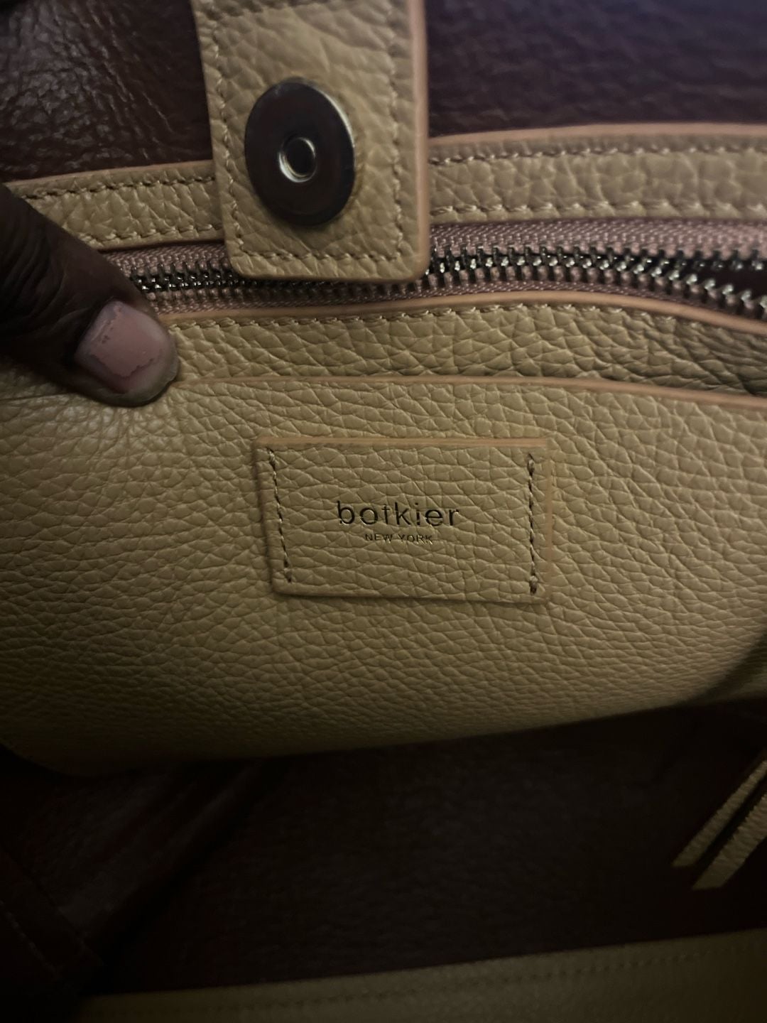 Botkier Soho Tan Pebbled Leather Tote Bag with Zipper Detail 8