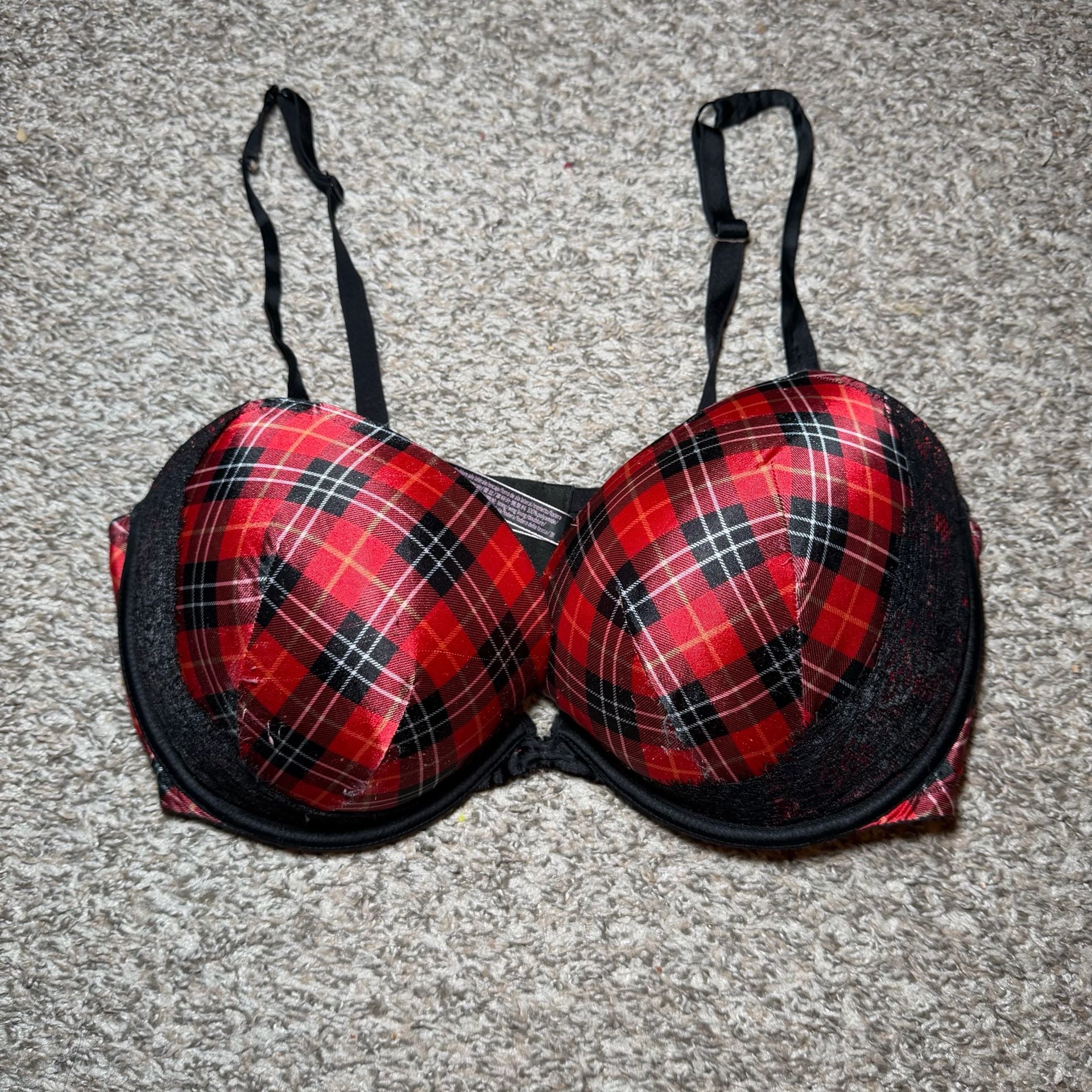 Victoria’s Secret Very Sexy Push Up Bra Red Plaid Tartan 36DD Y2K 1