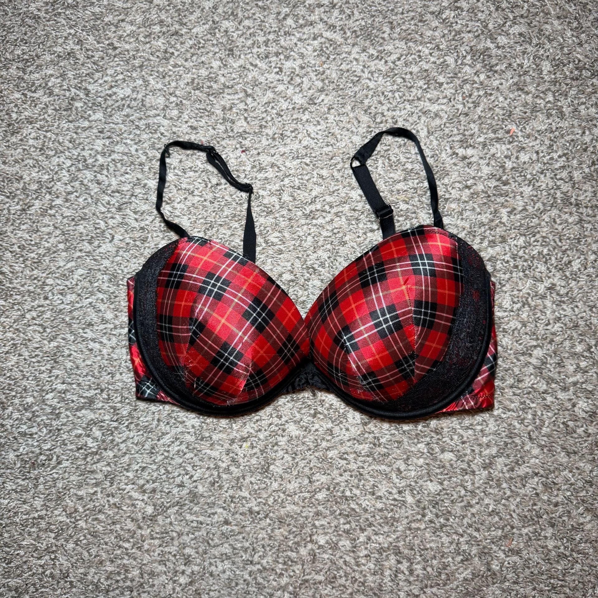 Victoria’s Secret Very Sexy Push Up Bra Red Plaid Tartan 36DD Y2K 6