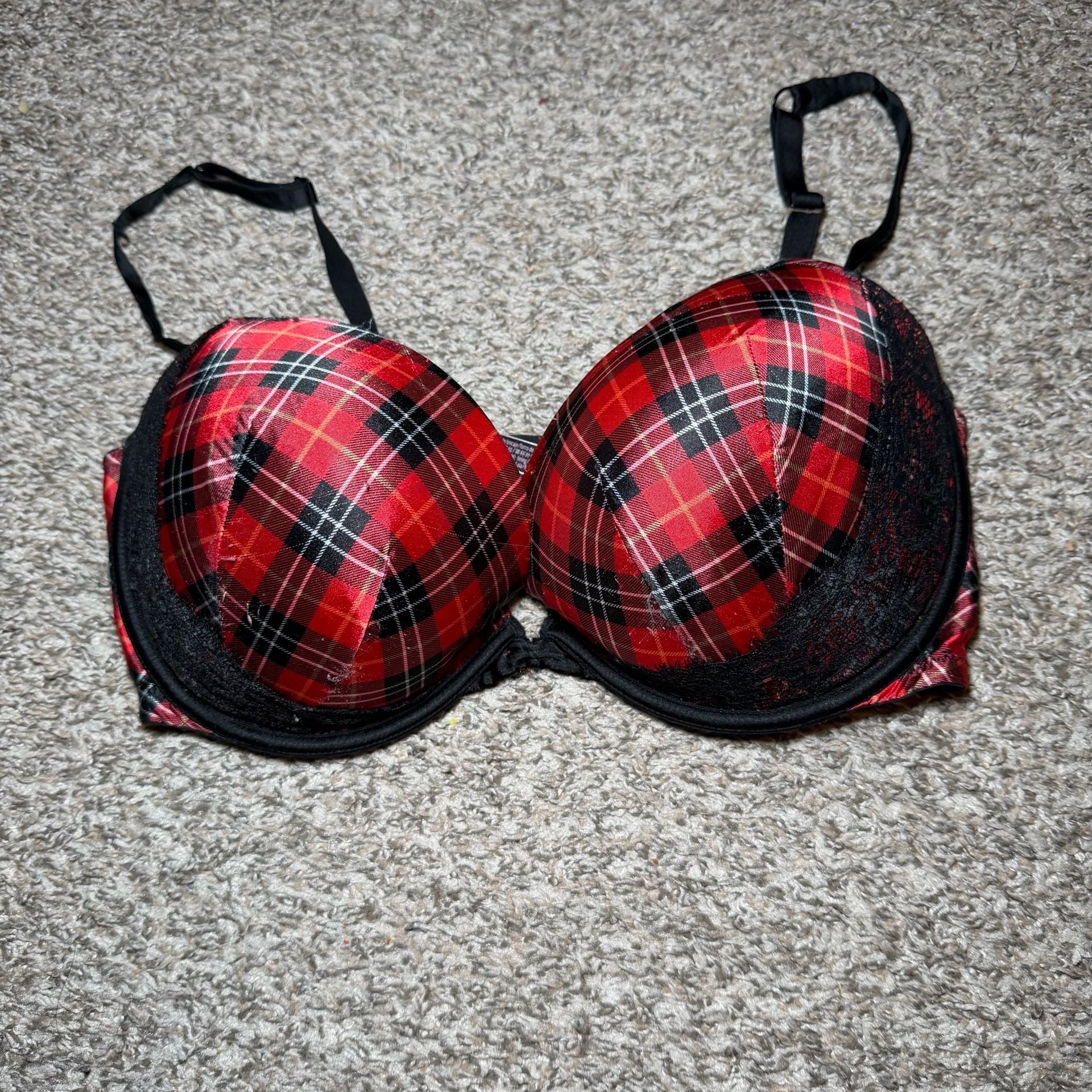 Victoria’s Secret Very Sexy Push Up Bra Red Plaid Tartan 36DD Y2K 7
