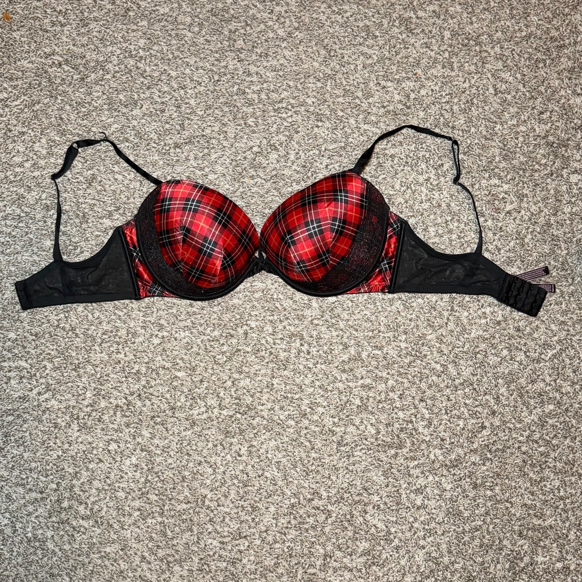 Victoria’s Secret Very Sexy Push Up Bra Red Plaid Tartan 36DD Y2K 8
