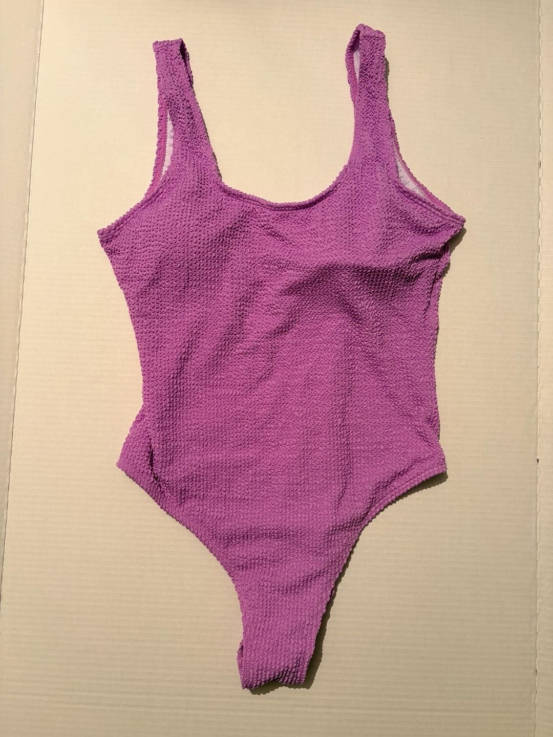 Purple Crinkle Smocked Scoop Neck One Piece Swimsuit Size L 2