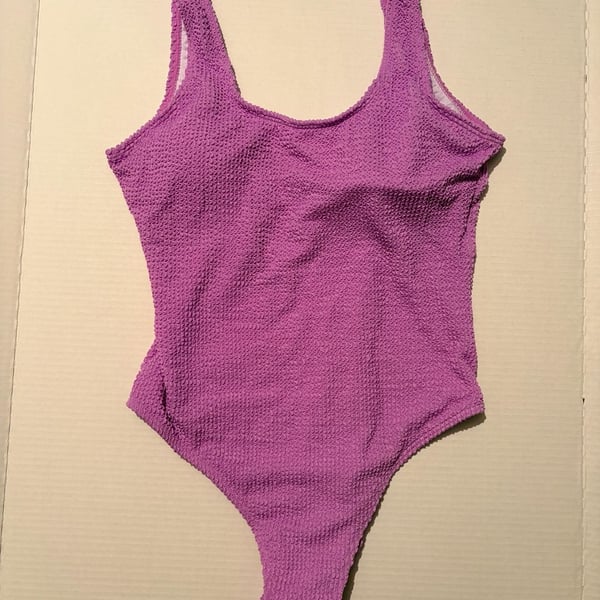 Purple Crinkle Smocked Scoop Neck One Piece Swimsuit Size L