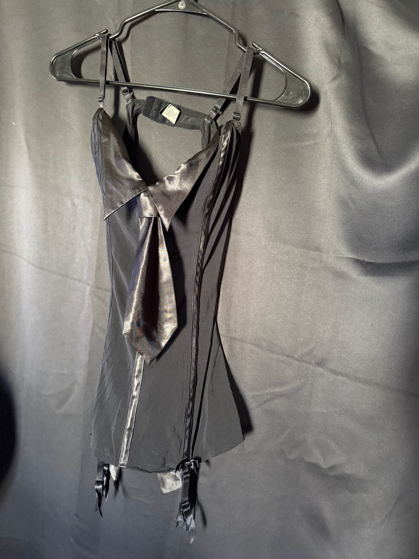 Vintage Seduction Fredericks of Hollywood Black Tuxedo Mesh Chemise with Satin Tie and Bow Back 2