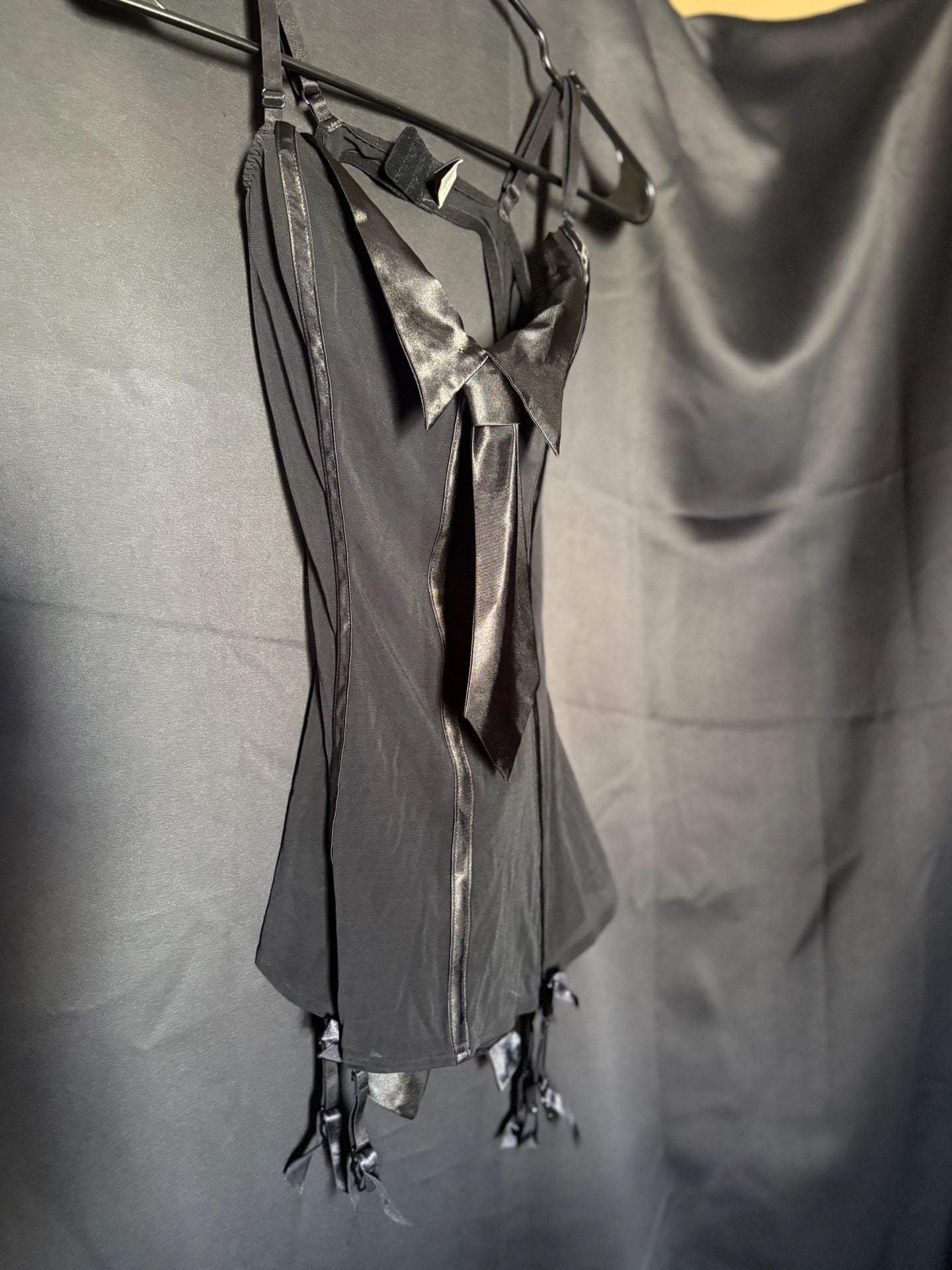 Vintage Seduction Fredericks of Hollywood Black Tuxedo Mesh Chemise with Satin Tie and Bow Back 4