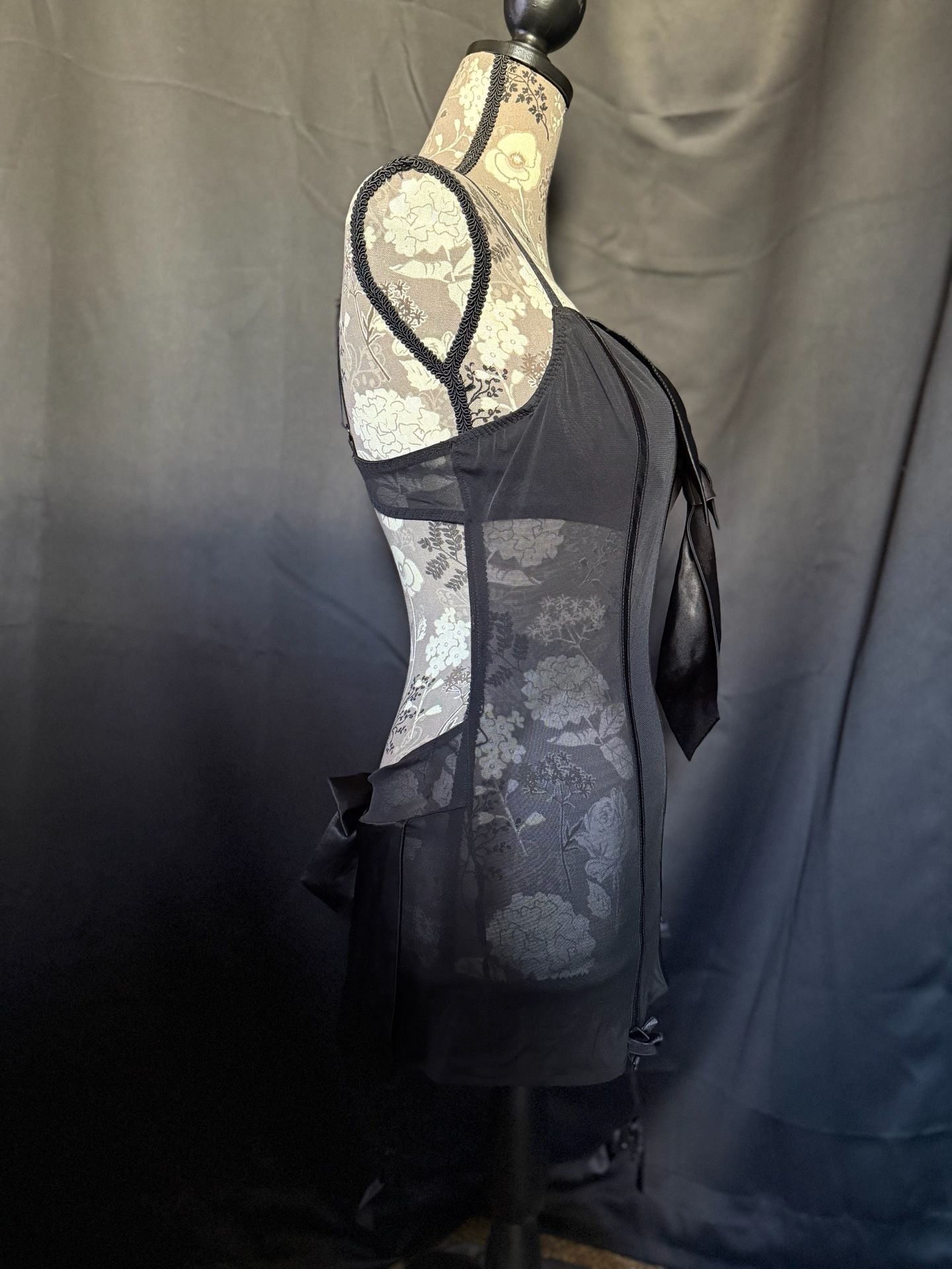 Vintage Seduction Fredericks of Hollywood Black Tuxedo Mesh Chemise with Satin Tie and Bow Back 6