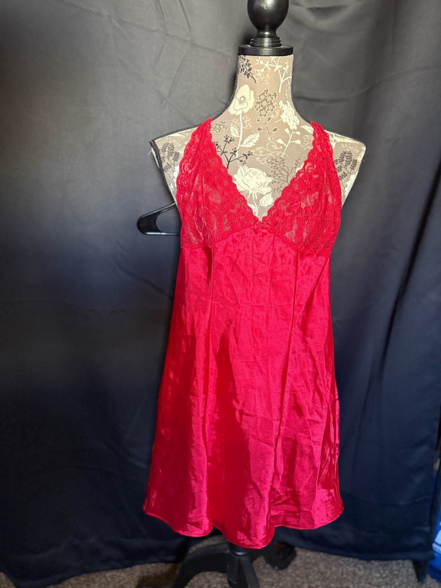 1990's, Y2K, Lace Teddy, Lace Slip, Red Slip, Vintage Lingerie, Pin Up, Retro, Petite, Rouched - Canada 2