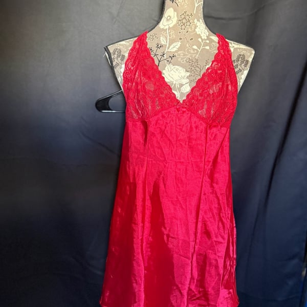 1990's, Y2K, Lace Teddy, Lace Slip, Red Slip, Vintage Lingerie, Pin Up, Retro, Petite, Rouched - Canada