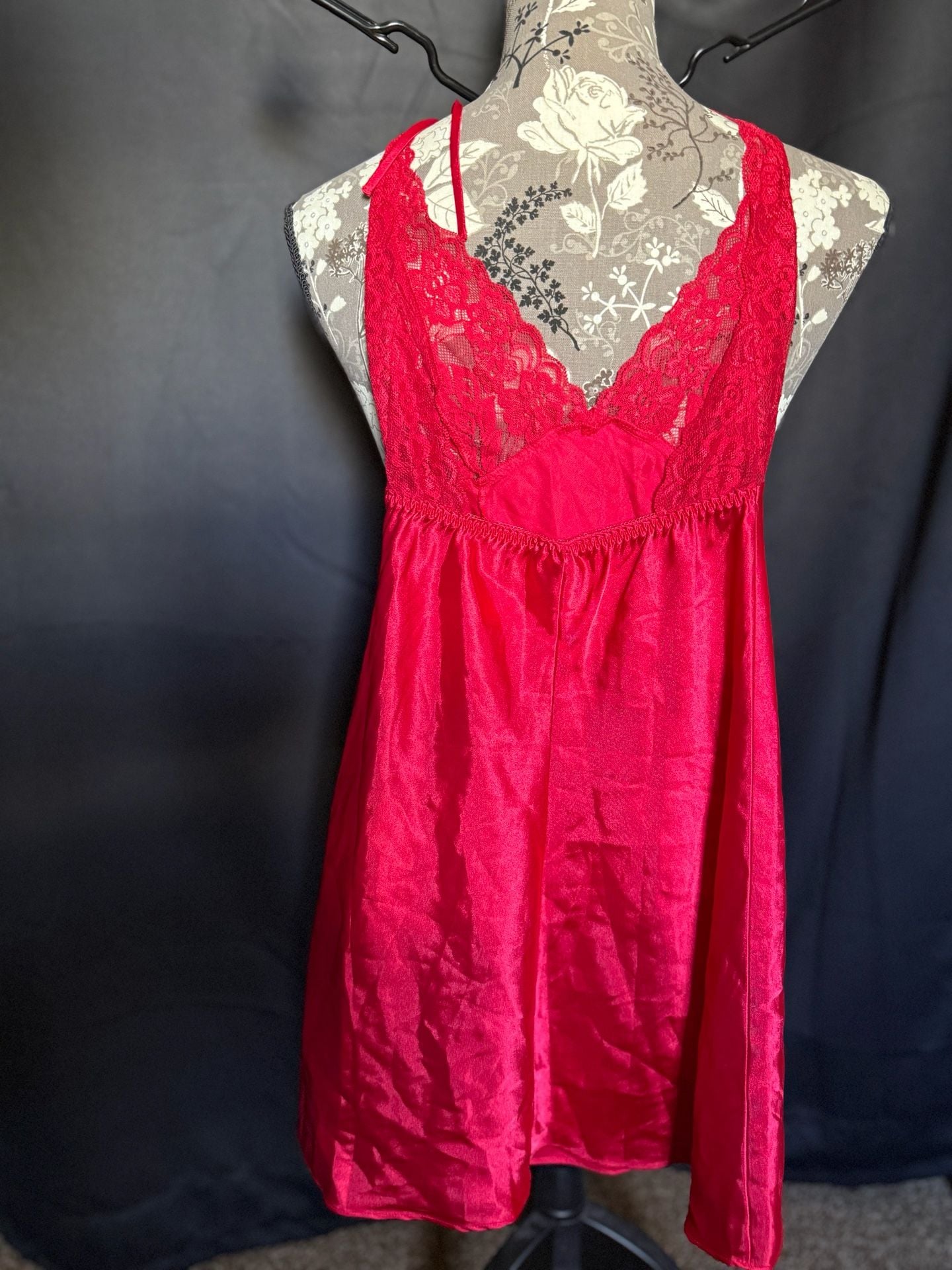 1990's, Y2K, Lace Teddy, Lace Slip, Red Slip, Vintage Lingerie, Pin Up, Retro, Petite, Rouched - Canada 3