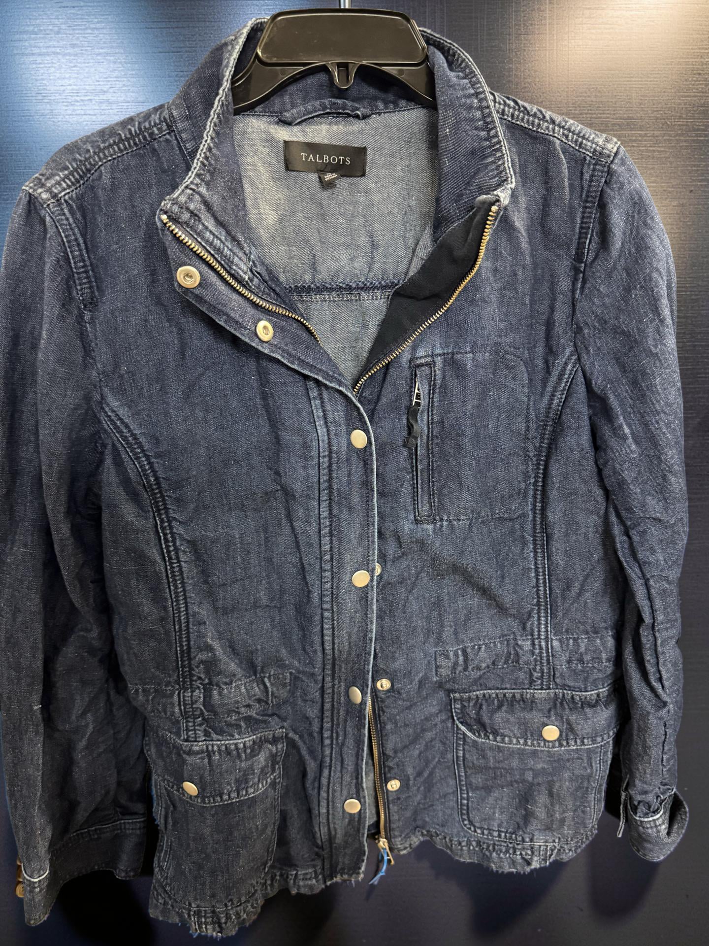 Talbots Denim Field Jacket with Zip and Snap Closure Size Medium 2