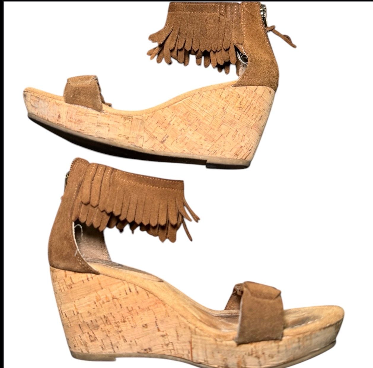 Minnetonka Brown Suede Fringe Wedge Sandals Size 6 8