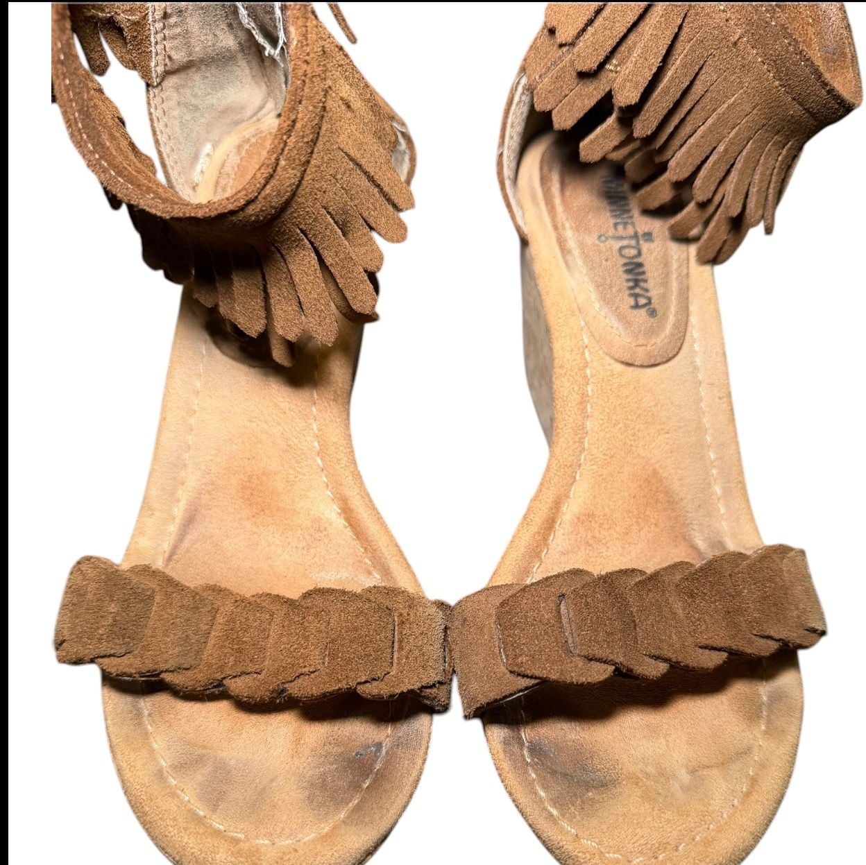 Minnetonka Brown Suede Fringe Wedge Sandals Size 6 9