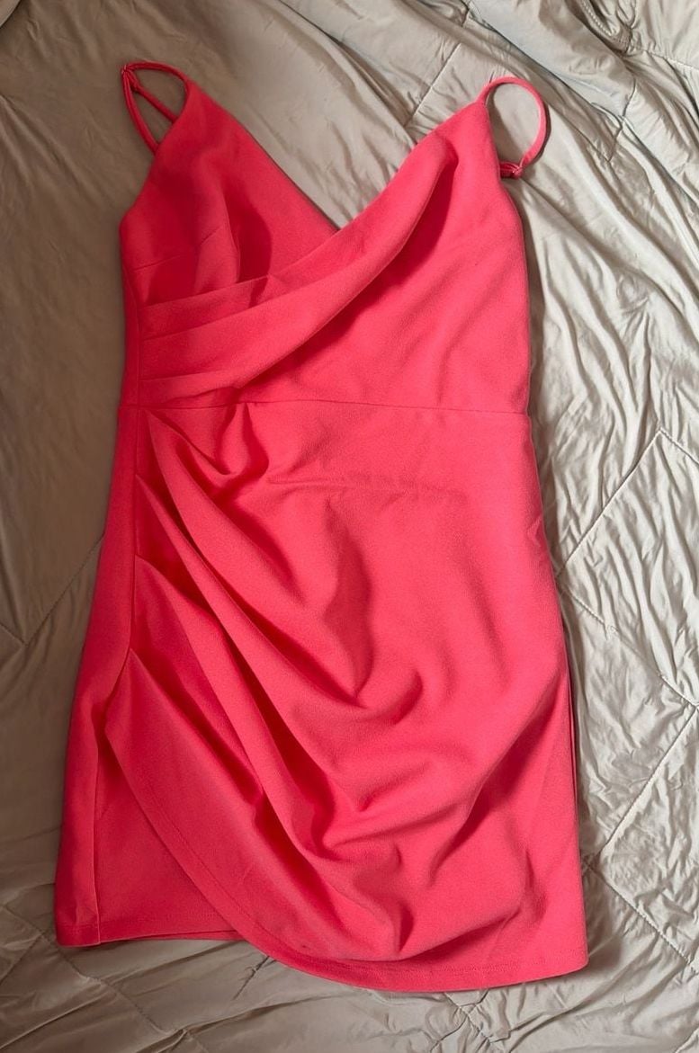 Coral Bodycon Dress - Tulip Dress - Surplice Dress - , 3