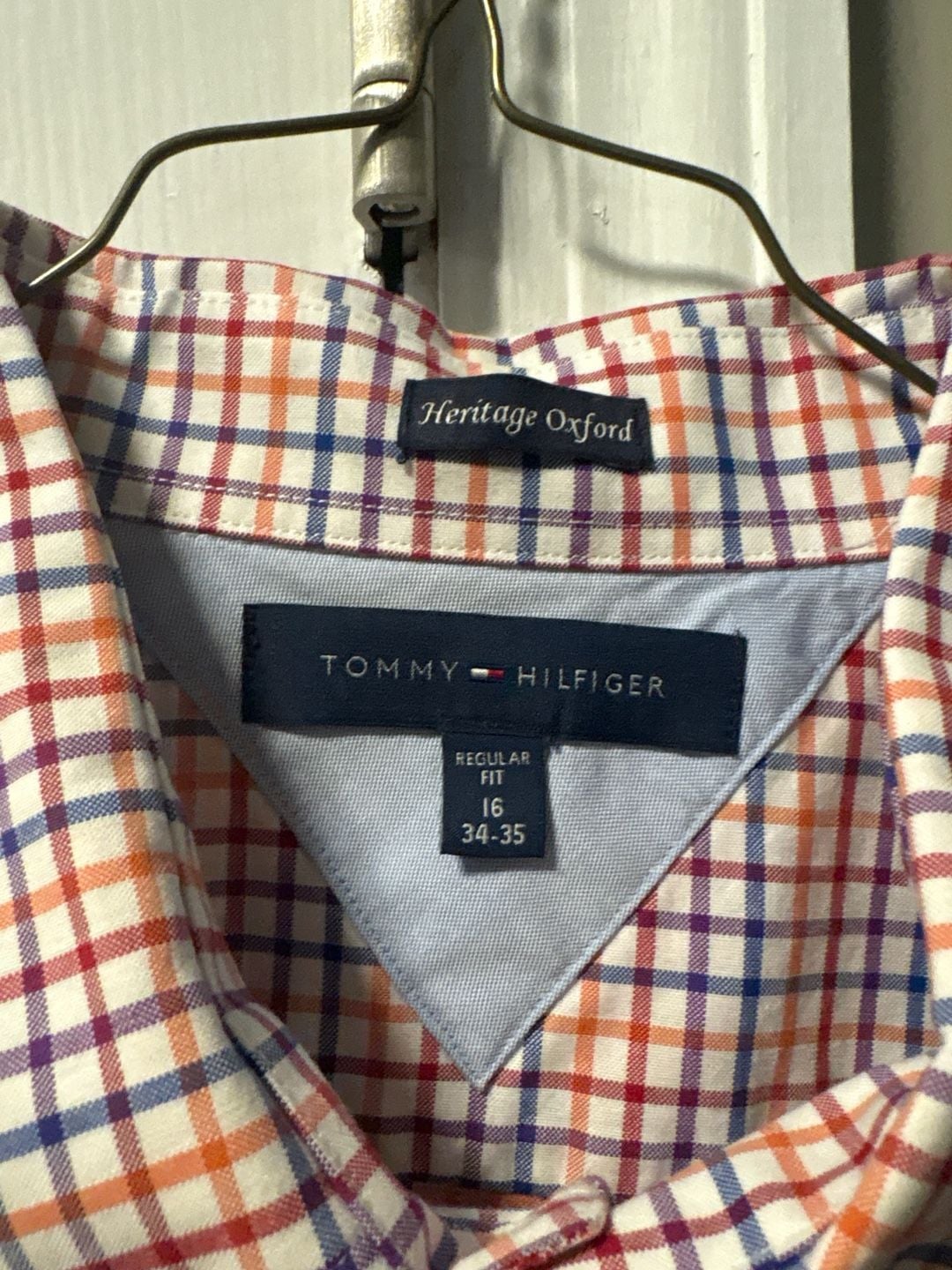 Tommy Hilfiger Heritage Oxford Regular Fit Plaid Button Down Shirt Size 16 34-35 2