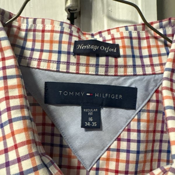 Tommy Hilfiger Heritage Oxford Regular Fit Plaid Button Down Shirt Size 16 34-35