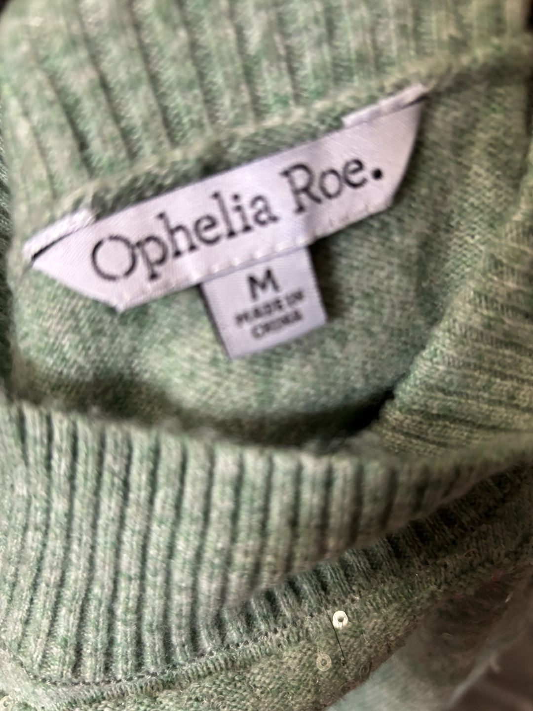 Ophelia Roe. Light Green Mock Neck Sequined Striped Sweater, Size M 3