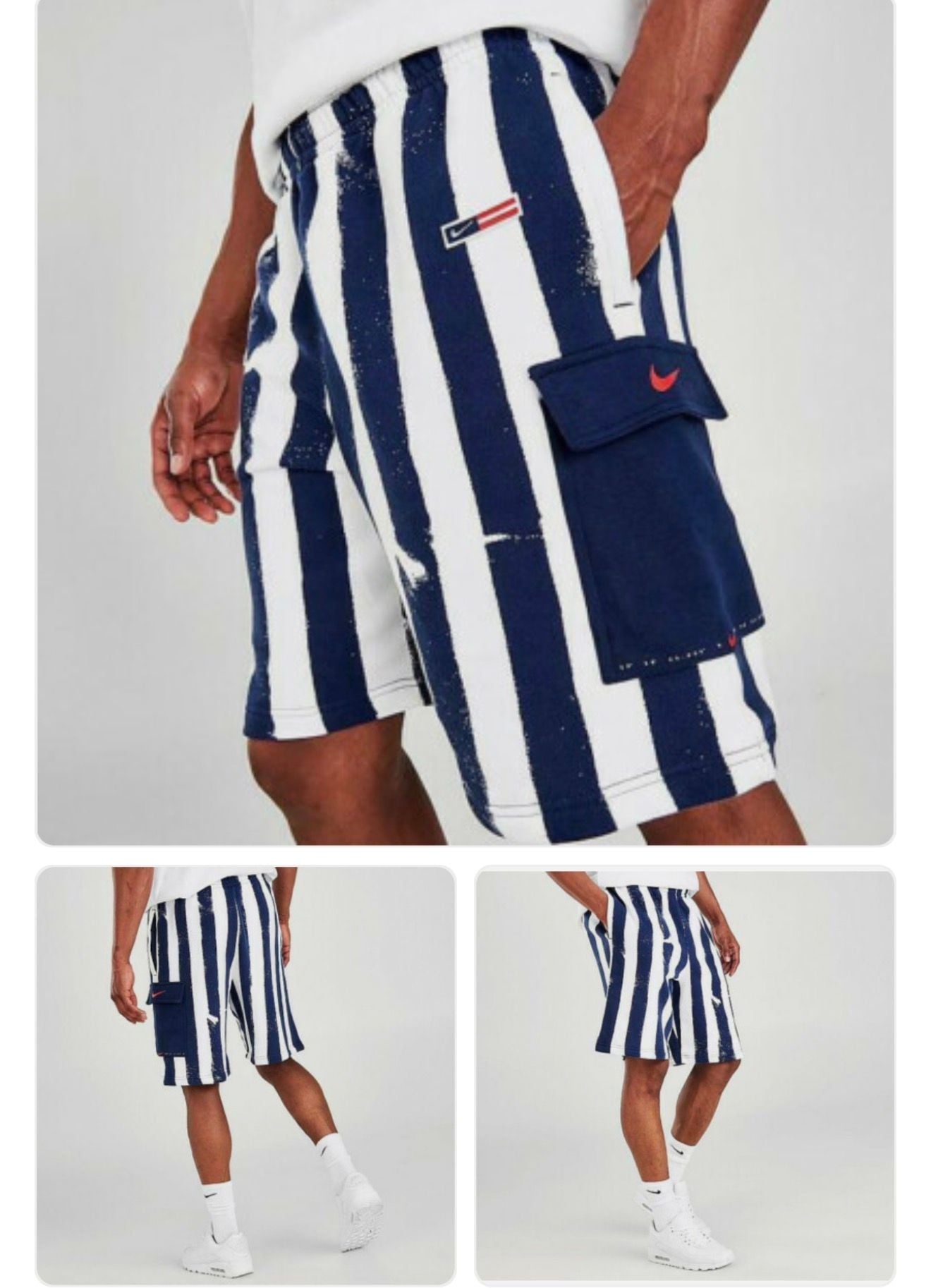 Nike Sportswear Club USA Striped Fleece Shorts Mens Large Y2K 2
