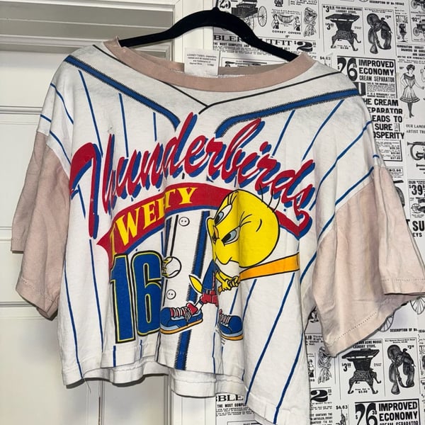 Vintage 1994 Looney Tunes Tweety Bird Thunderbirds Baseball Cropped T-Shirt