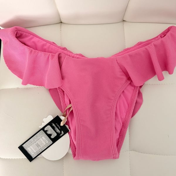Fella Swim Otis Ribbed Ruffle Bikini Bottom in Pink