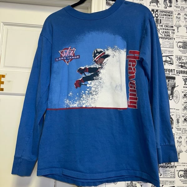 Vintage Oneita Heavenly Lake Tahoe Ski Long Sleeve T-Shirt Size L