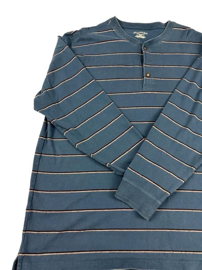 St. John's Bay Men's Blue Striped Sueded Henley Long Sleeve Shirt Size XL. A-0031 9