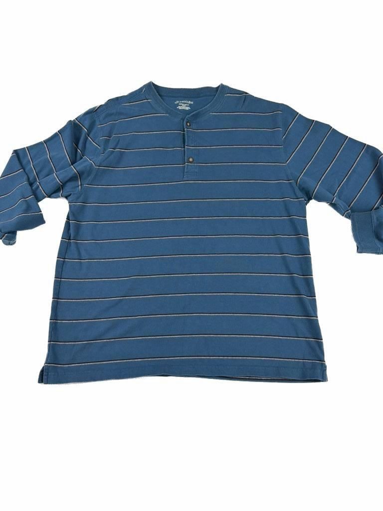 St. John's Bay Men's Blue Striped Sueded Henley Long Sleeve Shirt Size XL. A-0031 10