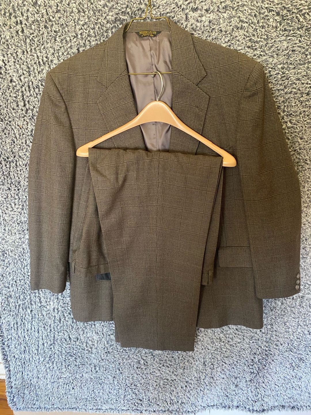 Embassy Square Men's 100% Pure Wool 2-Piece Suit Brown Houndstooth Made in USA 8