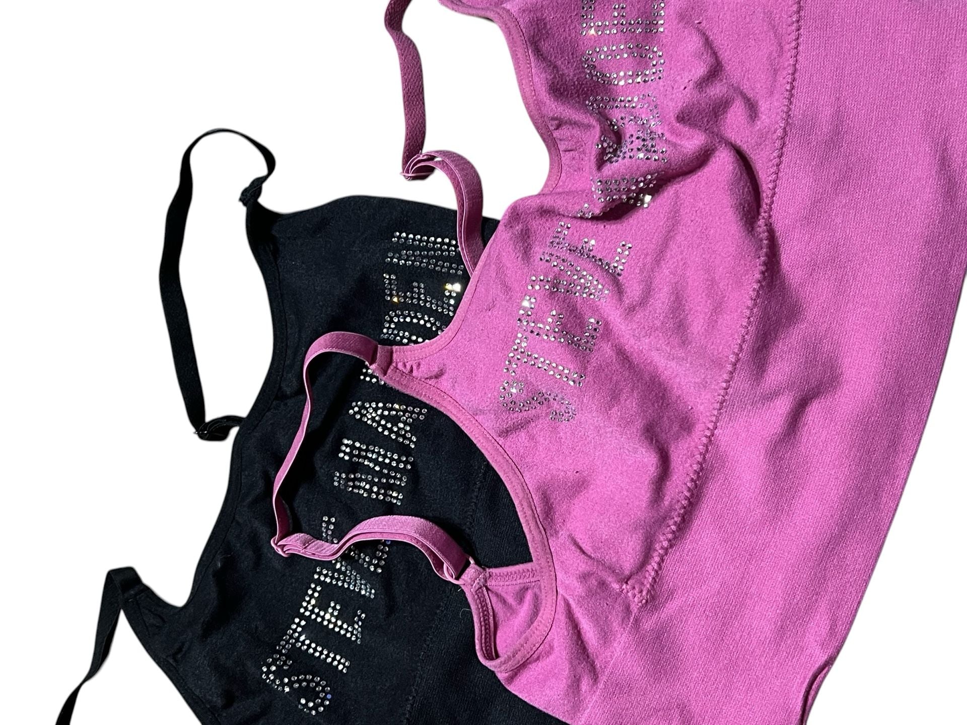 Steve Madden Rhinestone Logo Bralette Set (Black & Pink) 2