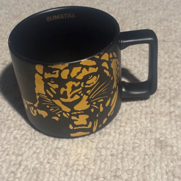 Starbucks 2016 Sumatra Tiger Matte Black & Gold Coffee Mug 14oz