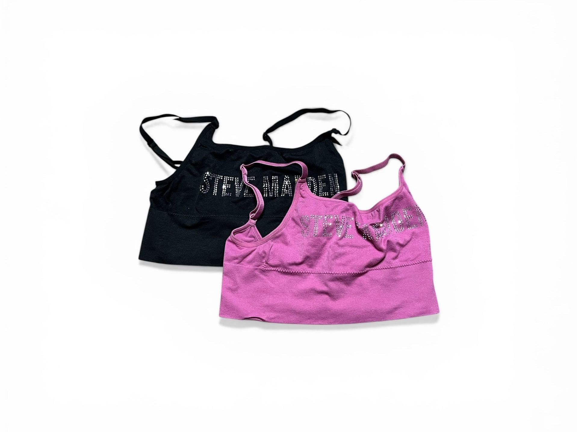 Steve Madden Rhinestone Logo Bralette Set (Black & Pink) 1