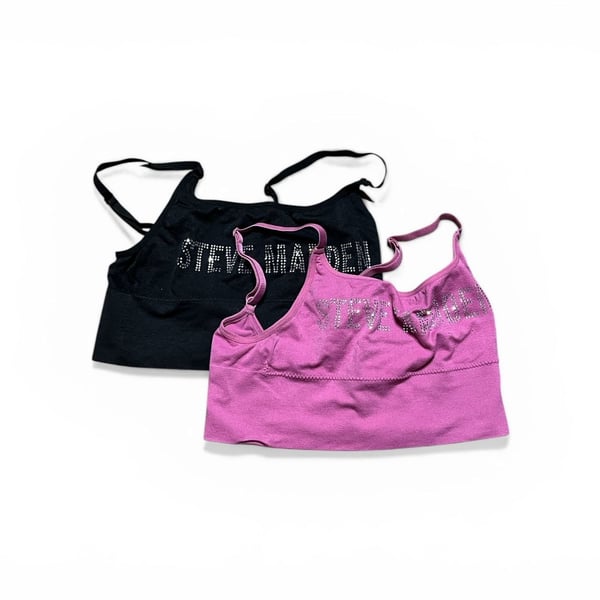 Steve Madden Rhinestone Logo Bralette Set (Black & Pink)