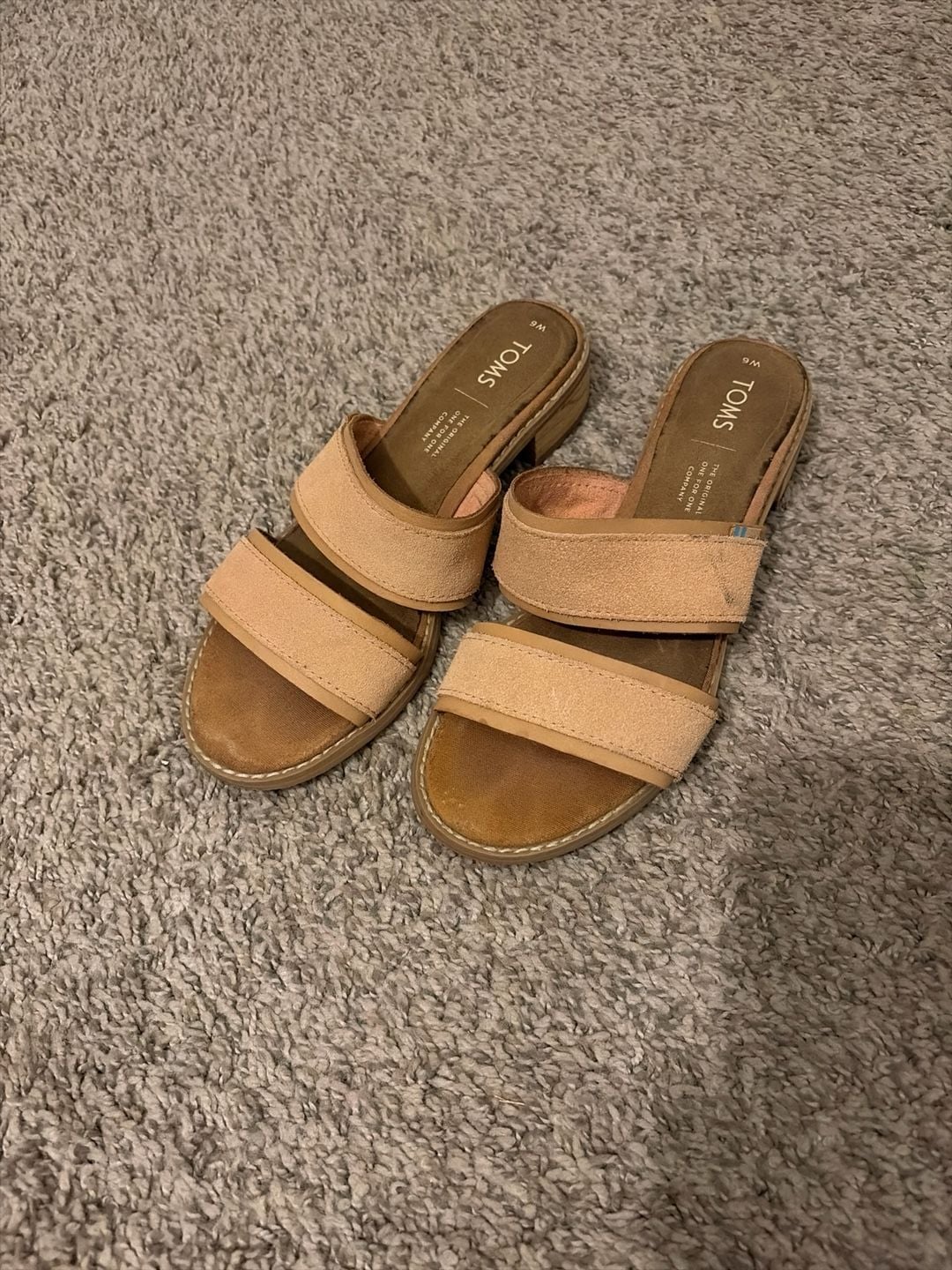 TOMS Sicily Suede Two Strap Slide Sandals Tan Size W6 2