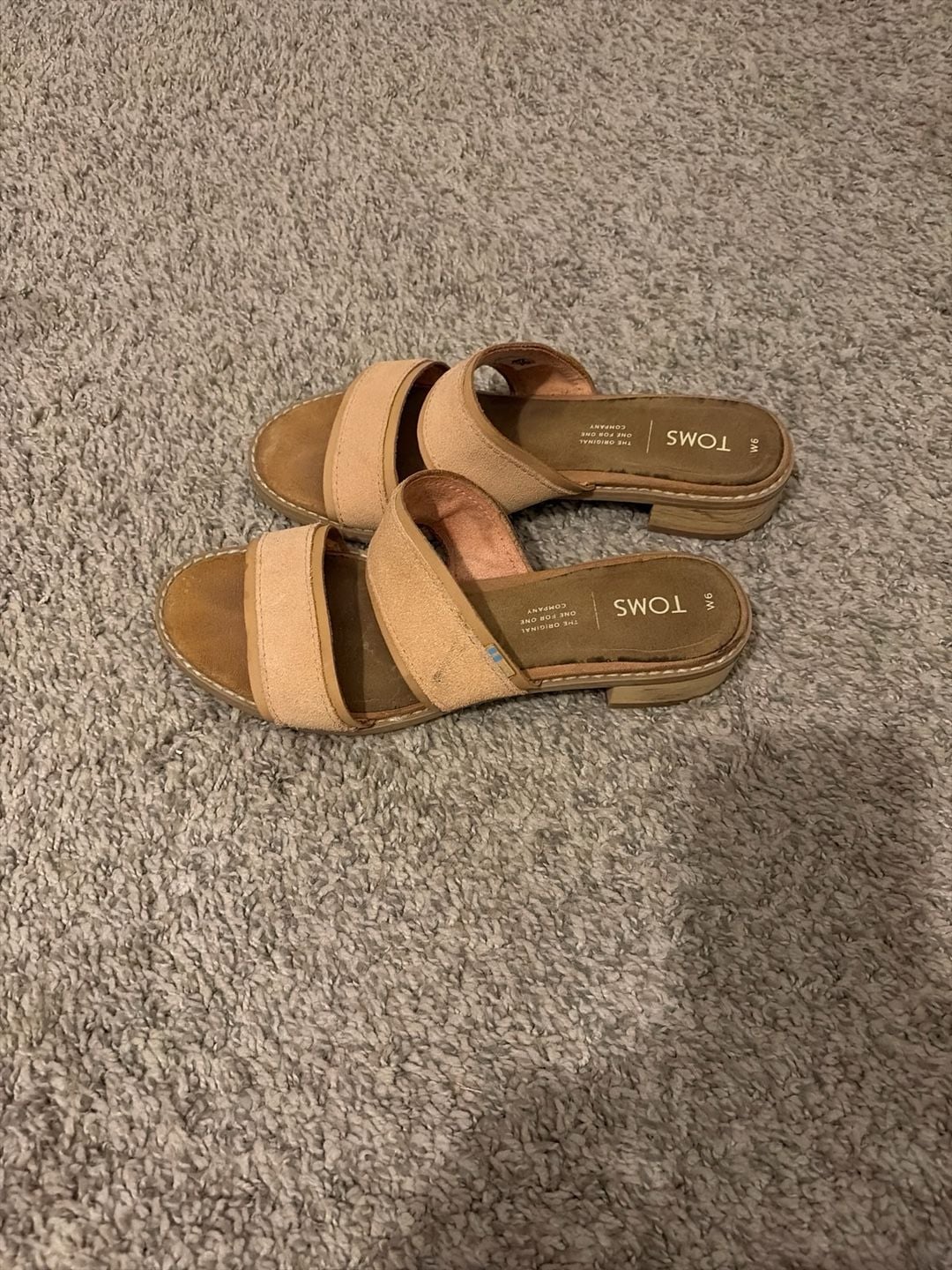 TOMS Sicily Suede Two Strap Slide Sandals Tan Size W6 3