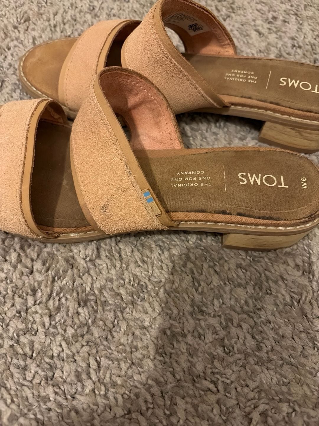 TOMS Sicily Suede Two Strap Slide Sandals Tan Size W6 4
